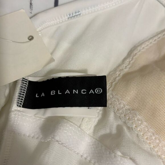 NEW La Blanca White & Silver Confetti Print One Piece Swimsuit Size 12 NWT - Picture 9 of 10